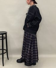 ZMHAE42140 al'aise modulation(アレーズモジュレーション) リブチェックフレアスカート ダークグレー