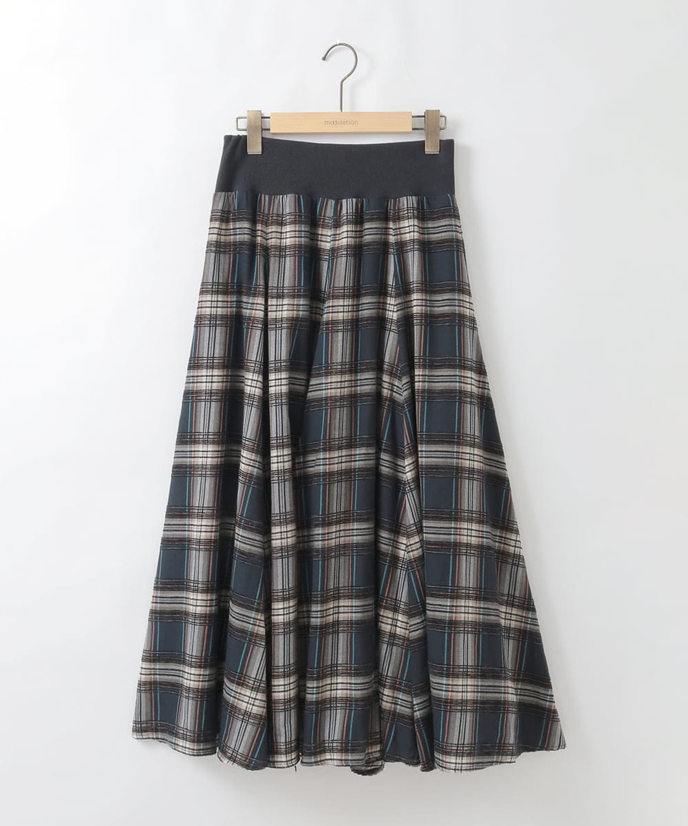 ZMHCE42140 al'aise modulation(アレーズモジュレーション) リブチェックフレアスカート ネイビー