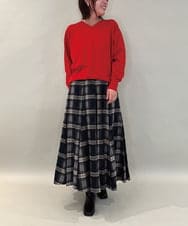 ZMHCE42140 al'aise modulation(アレーズモジュレーション) リブチェックフレアスカート ネイビー