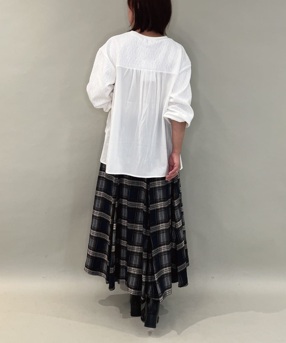 ZMHCE42140 al'aise modulation(アレーズモジュレーション) リブチェックフレアスカート ネイビー