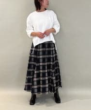 ZMHCE42140 al'aise modulation(アレーズモジュレーション) リブチェックフレアスカート ネイビー