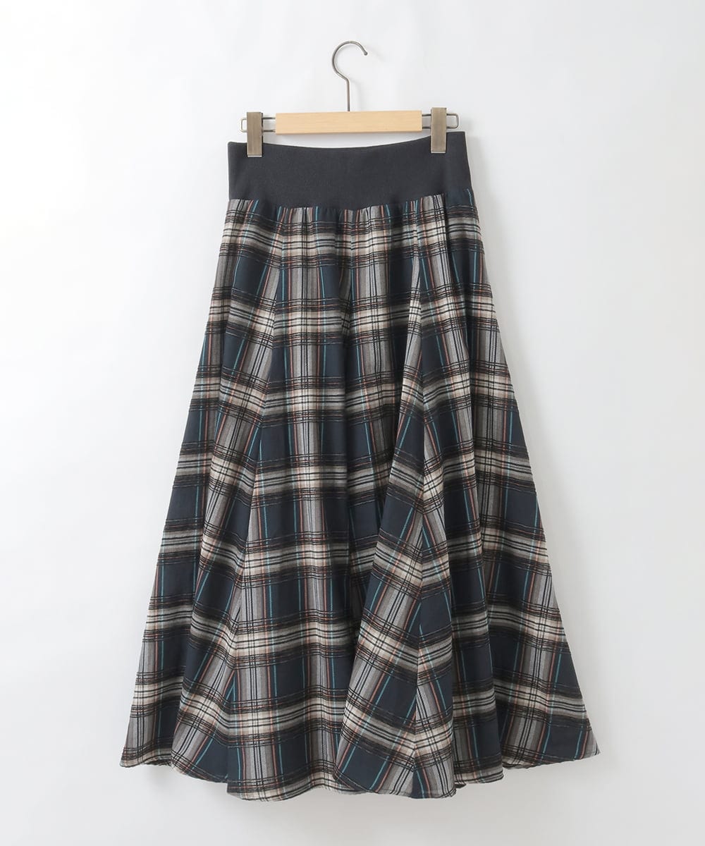 ZMHCE42140 al'aise modulation(アレーズモジュレーション) リブチェックフレアスカート ネイビー