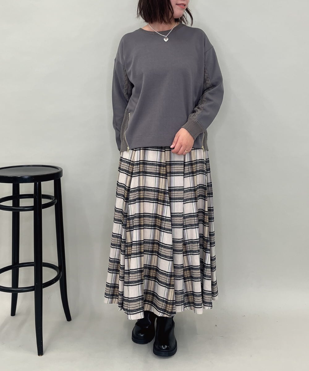 ZMHCE42140 al'aise modulation(アレーズモジュレーション) リブチェックフレアスカート ベージュ