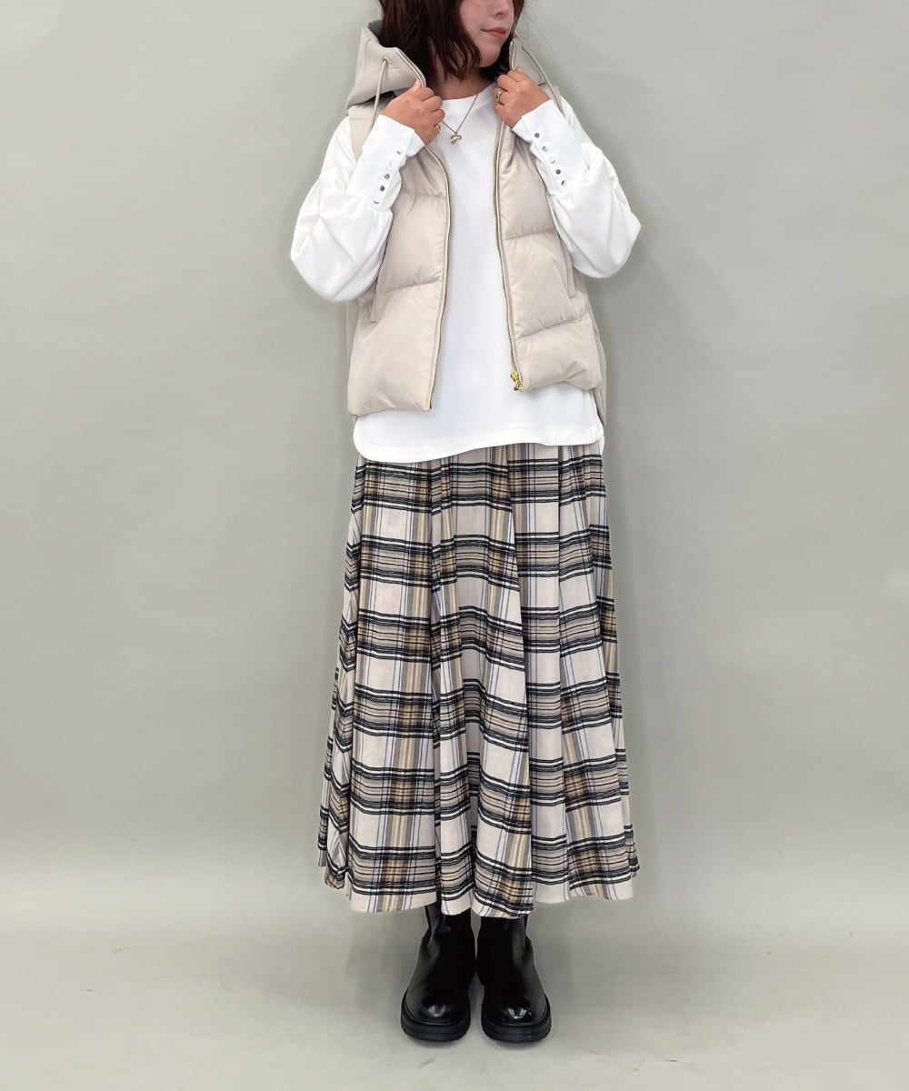 ZMHCE42140 al'aise modulation(アレーズモジュレーション) リブチェックフレアスカート ベージュ