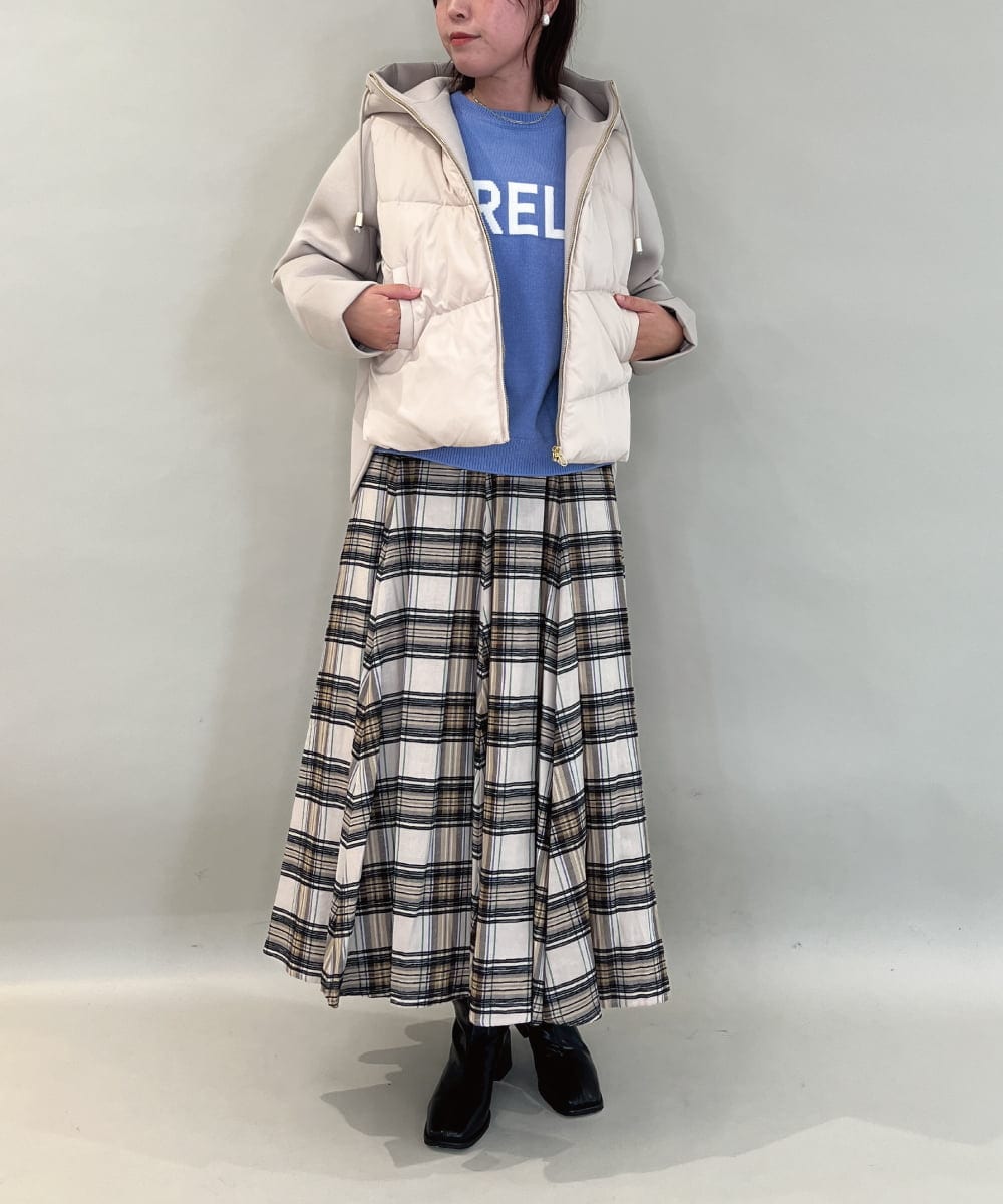 ZMHCE42140 al'aise modulation(アレーズモジュレーション) リブチェックフレアスカート ベージュ