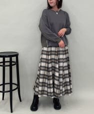 ZMHCE42140 al'aise modulation(アレーズモジュレーション) リブチェックフレアスカート ベージュ