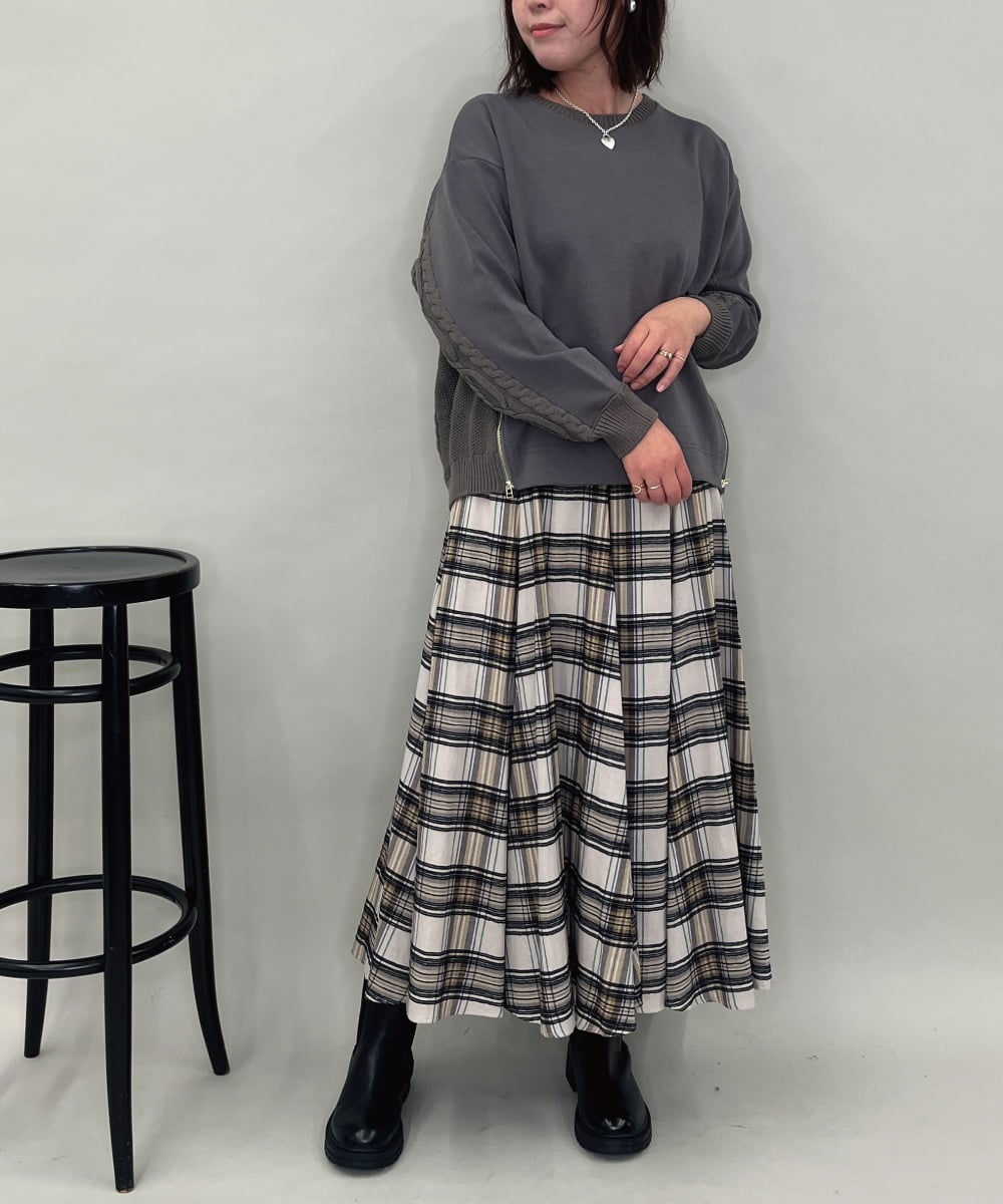 ZMHCE42140 al'aise modulation(アレーズモジュレーション) リブチェックフレアスカート ベージュ