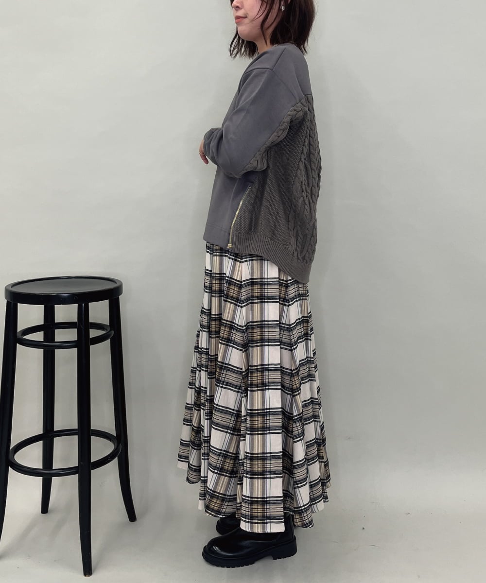 ZMHCE42140 al'aise modulation(アレーズモジュレーション) リブチェックフレアスカート ベージュ