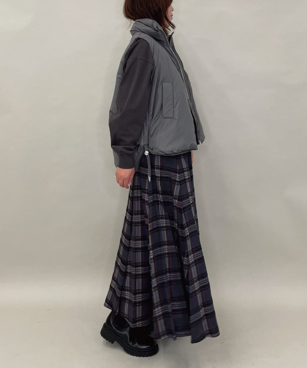 ZMHCE42140 al'aise modulation(アレーズモジュレーション) リブチェックフレアスカート ダークグレー