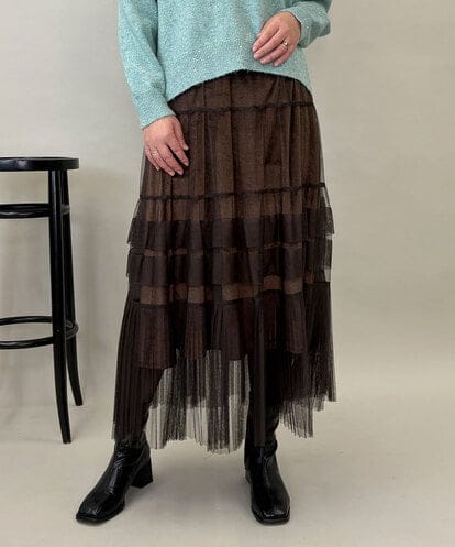 ZMHEE01130 al'aise modulation 光沢ベロアチュールレイヤードスカート