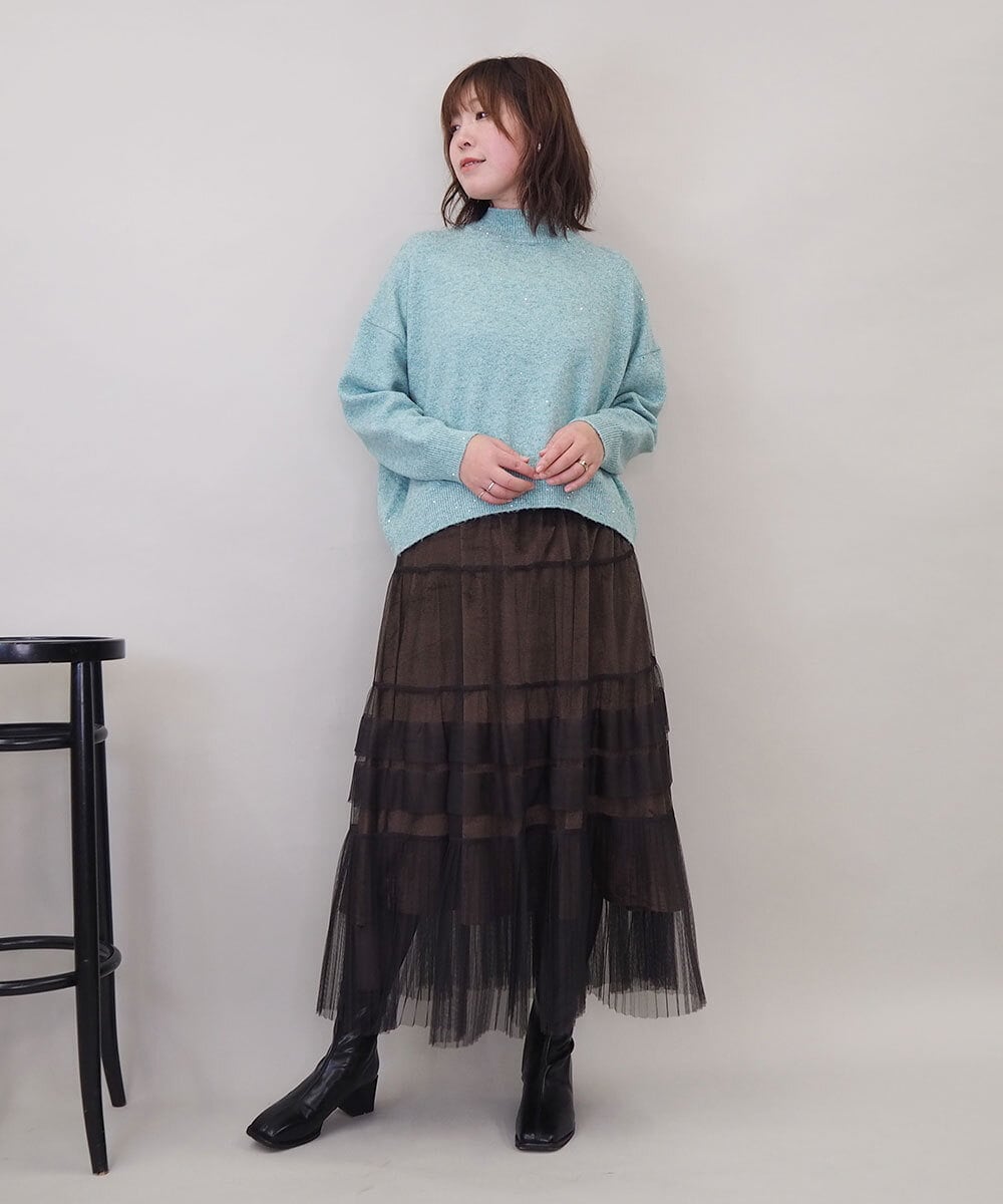 ZMHEE01130 al'aise modulation(アレーズモジュレーション) 光沢ベロアチュールレイヤードスカート ブラウン