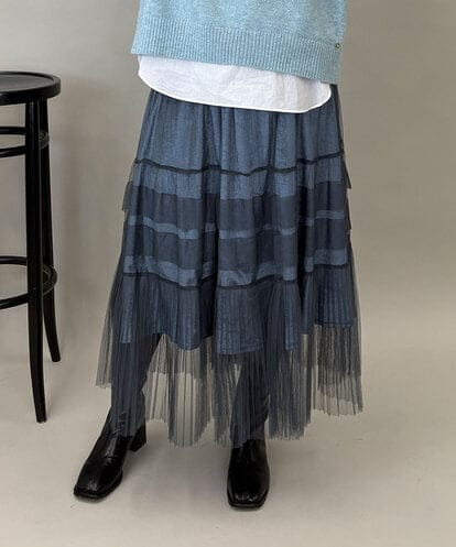 ZMHEE01130 al'aise modulation 光沢ベロアチュールレイヤードスカート