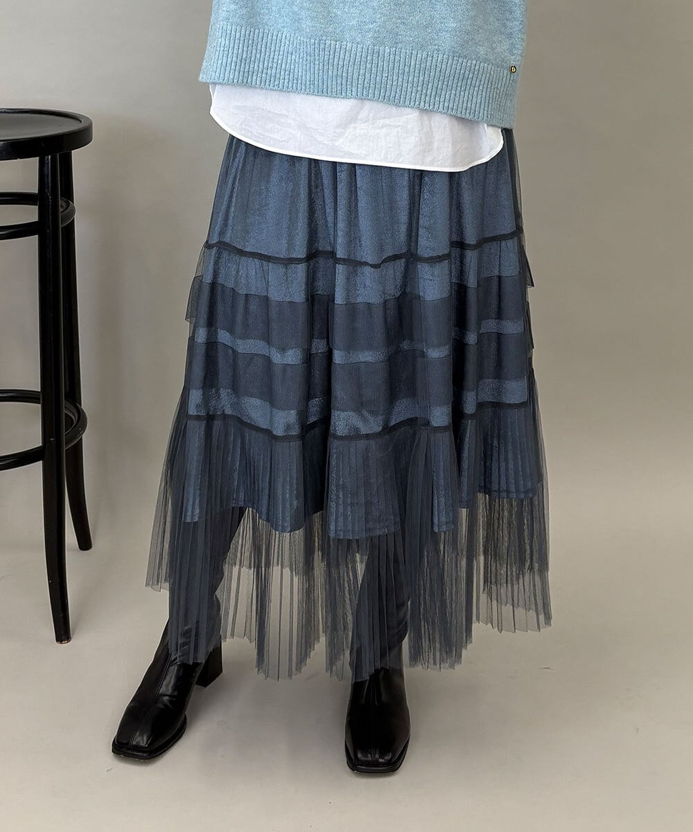 ZMHEE01130 al'aise modulation(アレーズモジュレーション) 光沢ベロアチュールレイヤードスカート ダークグレー