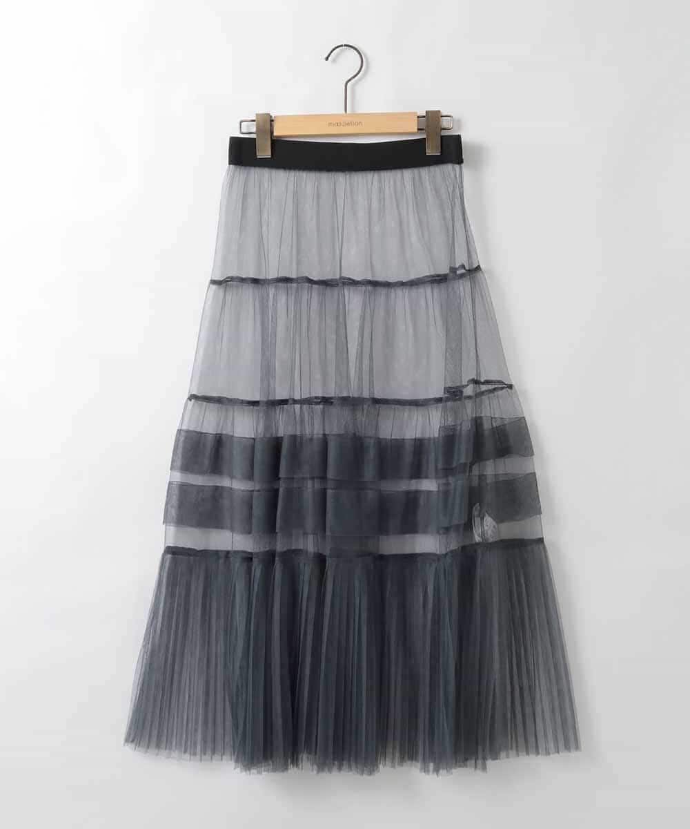 ZMHEE01130 al'aise modulation(アレーズモジュレーション) 光沢ベロアチュールレイヤードスカート ダークグレー