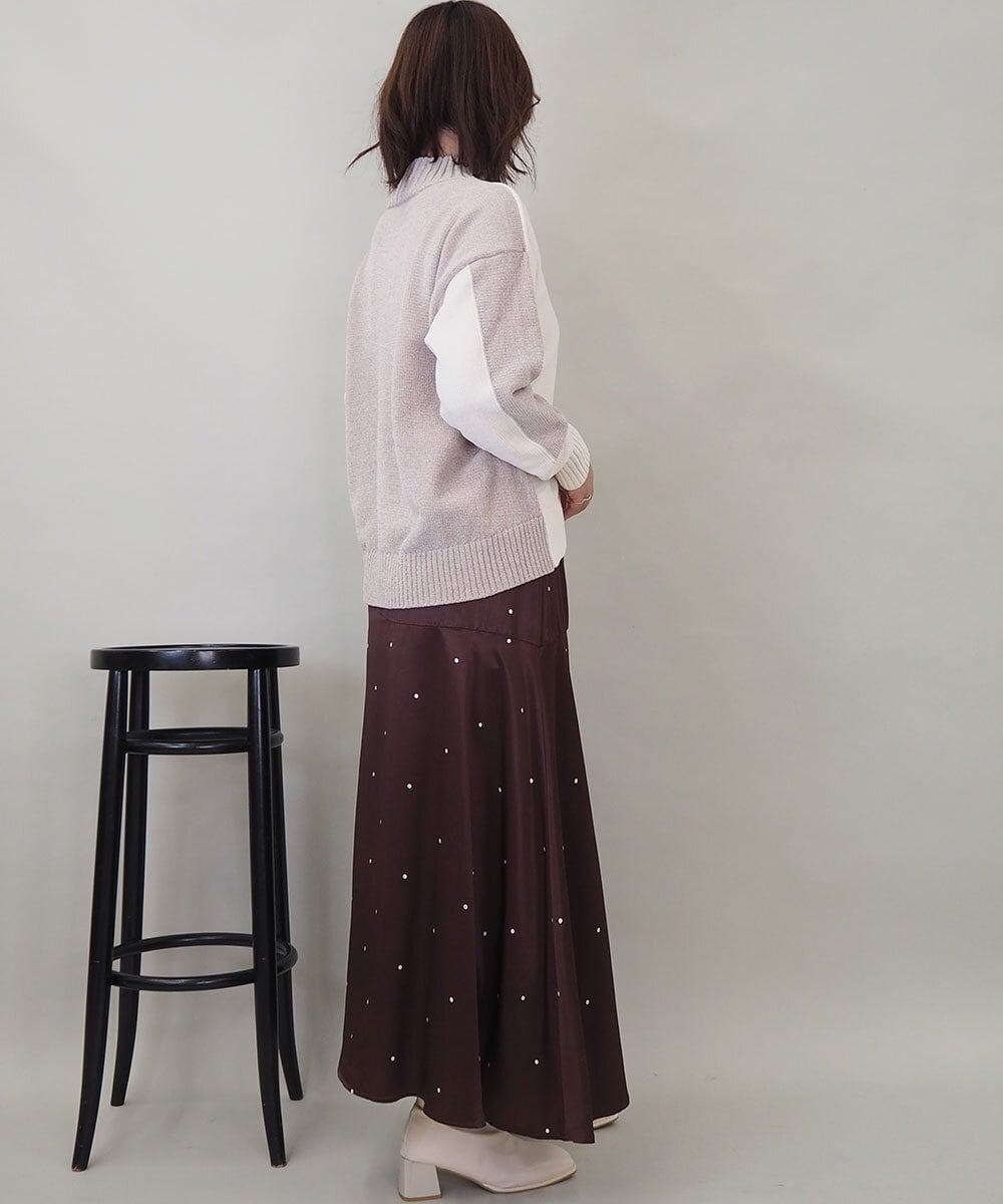 ZMHEE02158 al'aise modulation(アレーズモジュレーション) ドットサテンフレアスカート ブラウン