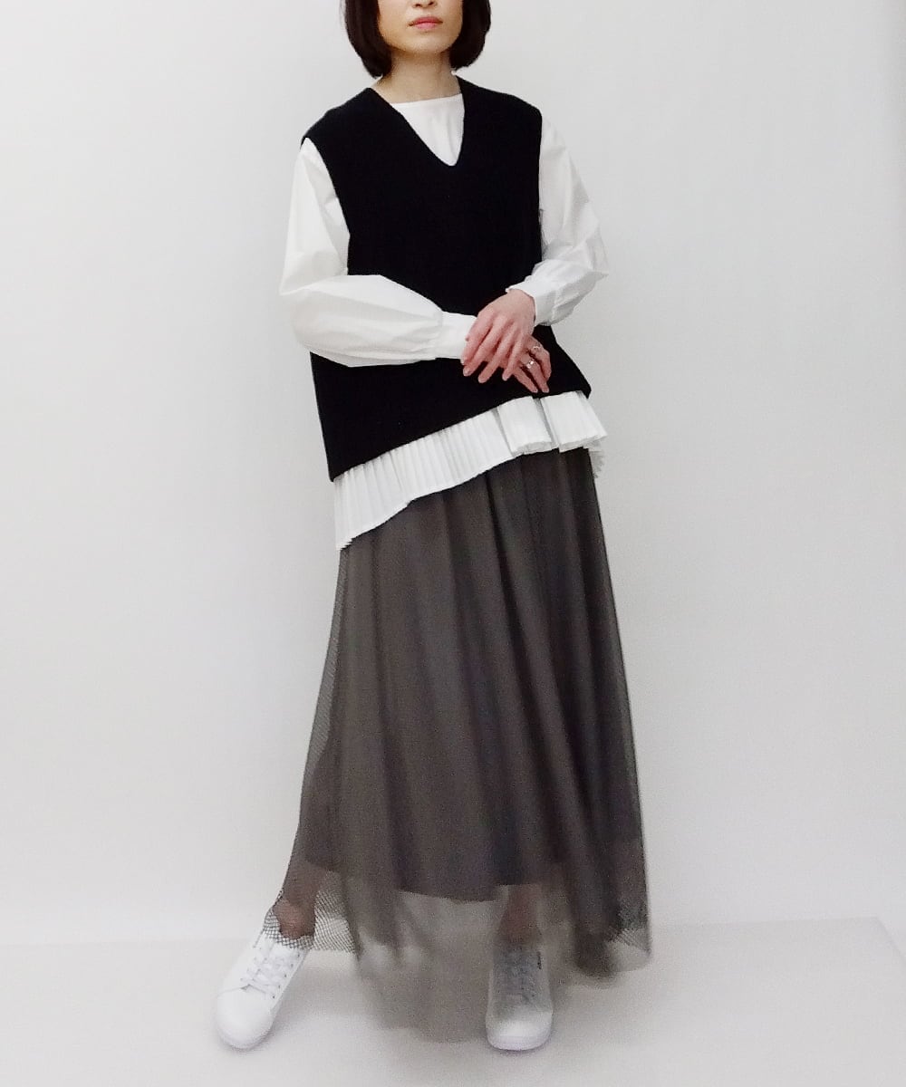 ZMHET08130 al'aise modulation(アレーズモジュレーション) メッシュデザインスカート グレー