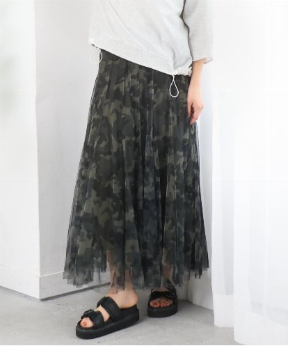 ZMHGE10139 al'aise modulation 【洗える】カモフラプリントチュールスカート
