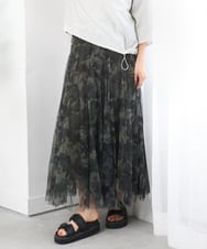 ZMHGE10139 al'aise modulation(アレーズモジュレーション) 【洗える】カモフラプリントチュールスカート カーキ