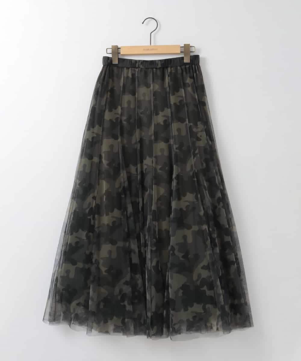 ZMHGE10139 al'aise modulation(アレーズモジュレーション) 【洗える】カモフラプリントチュールスカート カーキ
