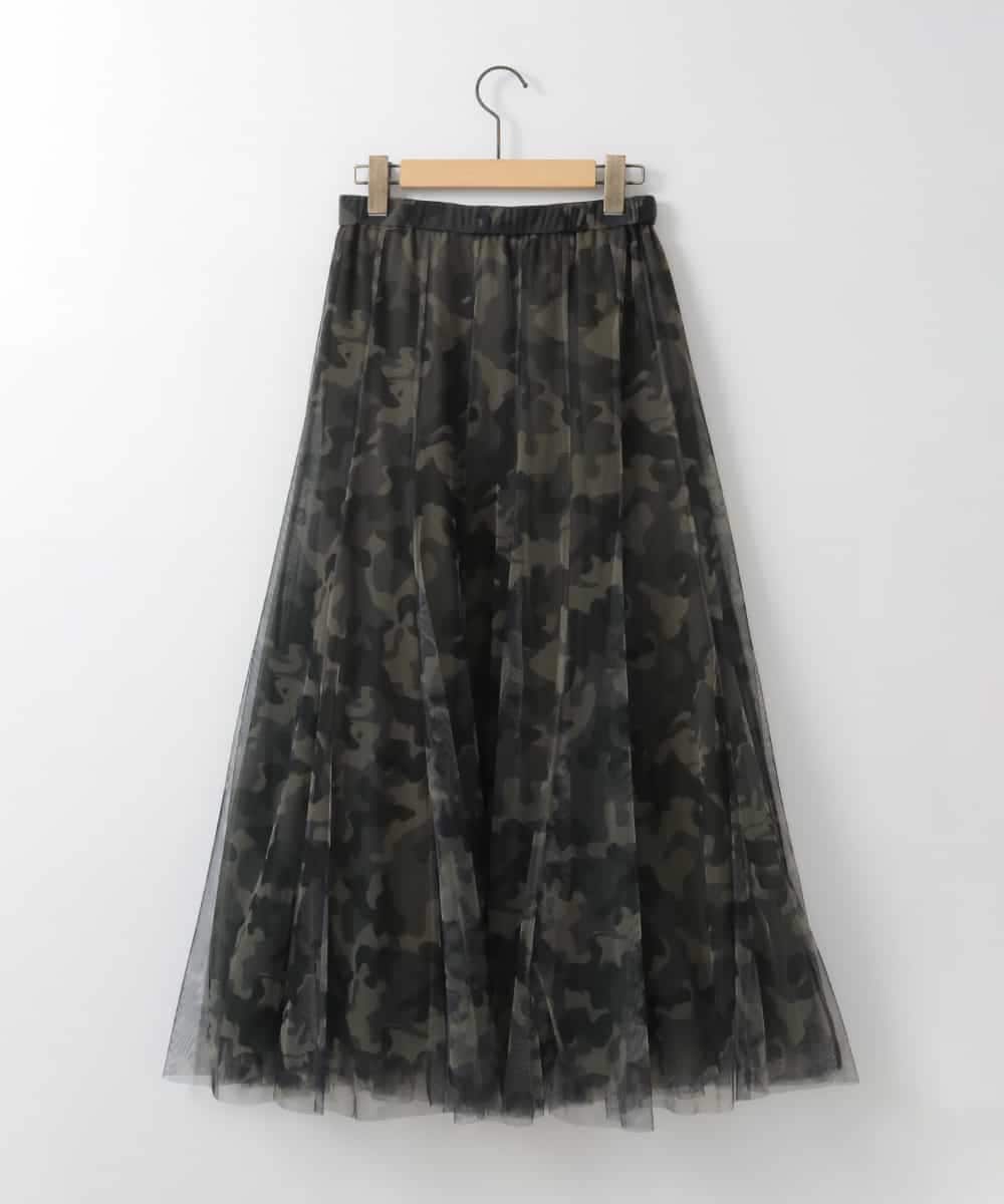 ZMHGE10139 al'aise modulation(アレーズモジュレーション) 【洗える】カモフラプリントチュールスカート カーキ