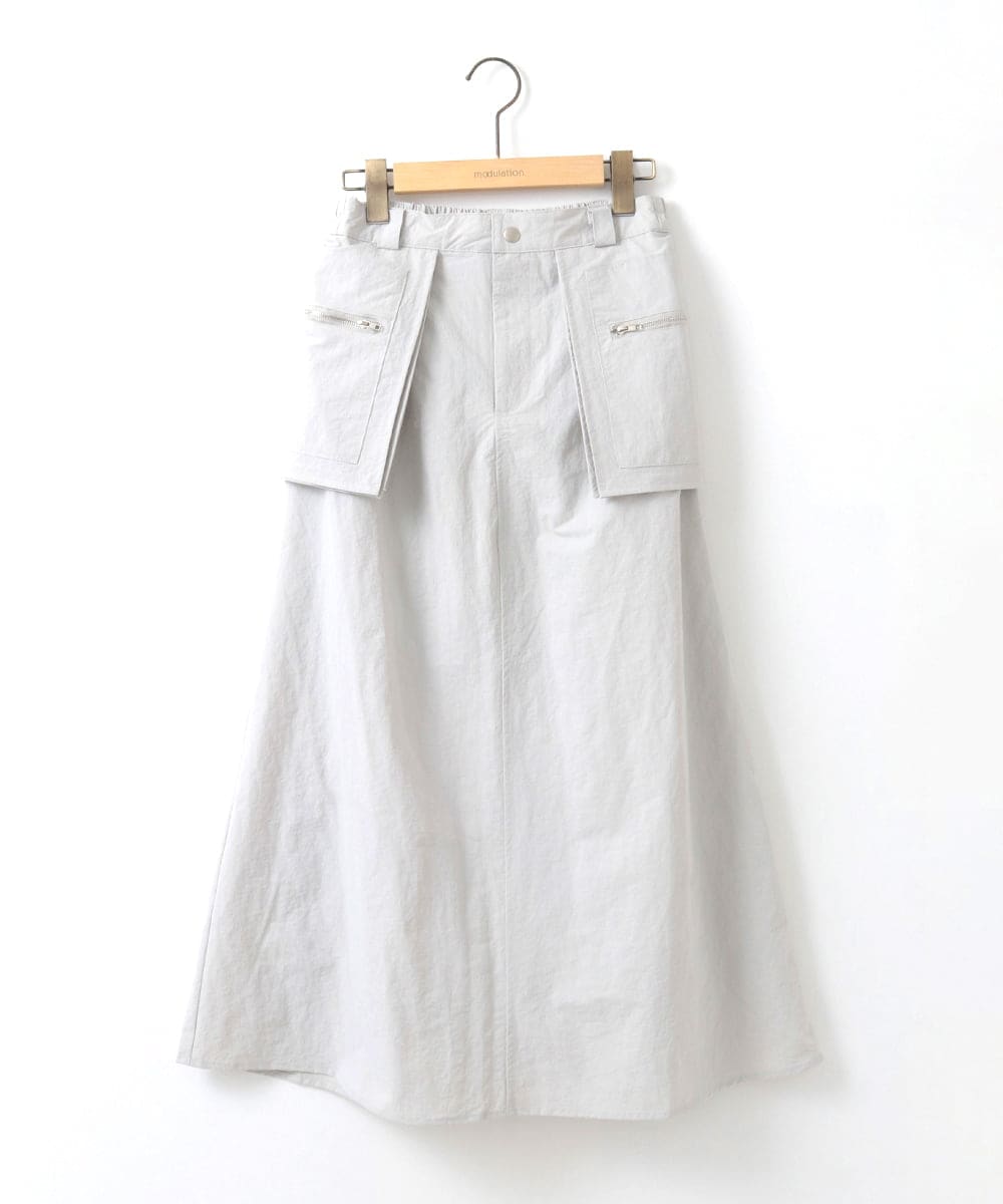 ZMHGE12099 al'aise modulation(アレーズモジュレーション) アウトポケットナイロンスカート ライトグレー