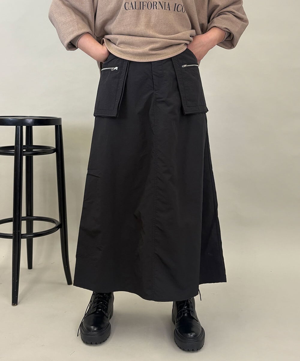 ZMHGE12099 al'aise modulation(アレーズモジュレーション) アウトポケットナイロンスカート ブラック