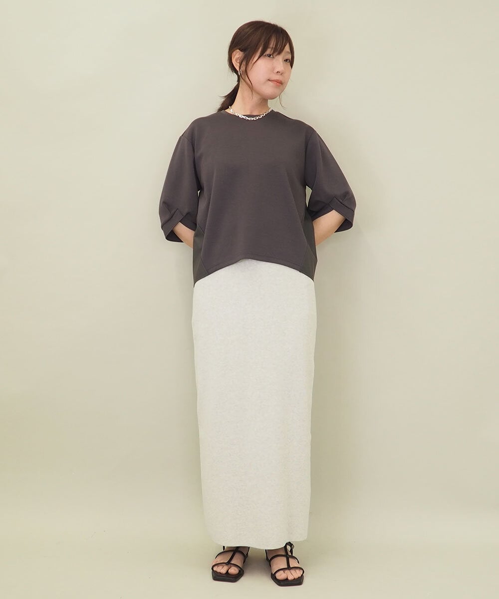 ZMHGE15110 al'aise modulation(アレーズモジュレーション) 【セットアップ対応・洗える】ラメニットスカート ライトグレー