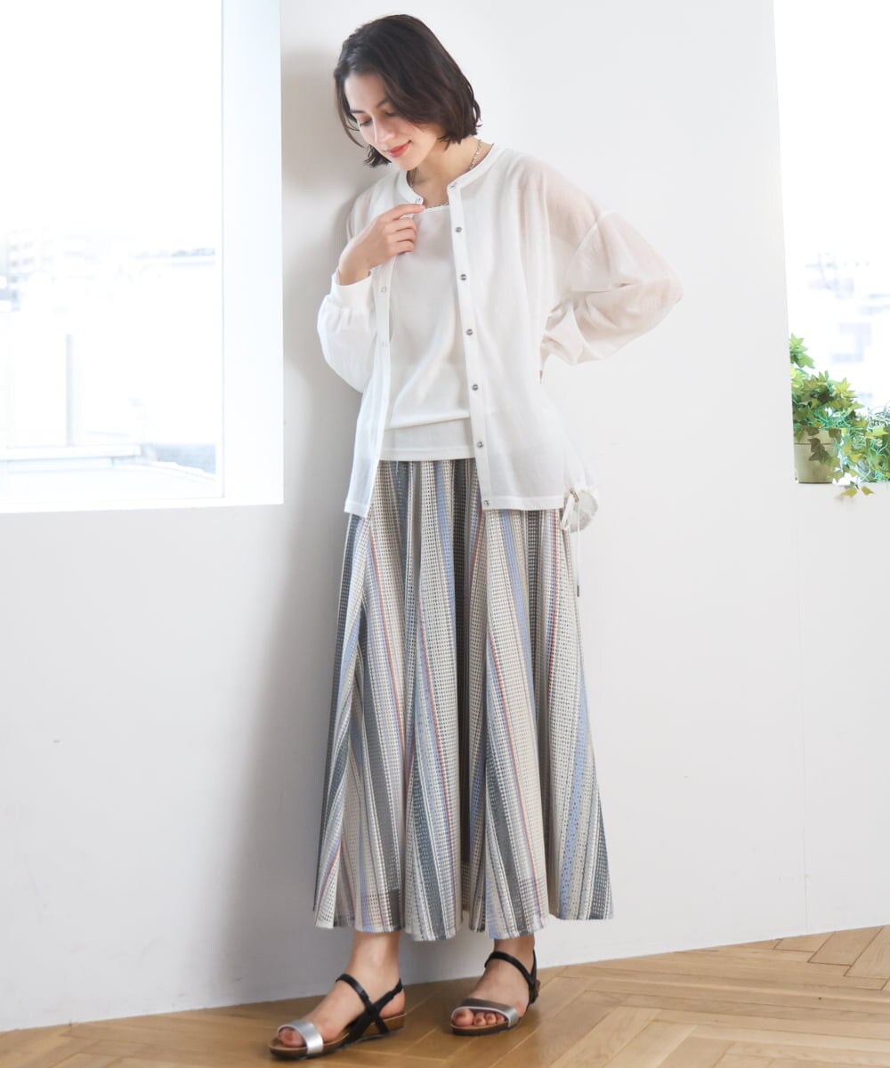 ZMHGE18140 al'aise modulation(アレーズモジュレーション) マルチカラーメッシュフレアスカート アイボリー