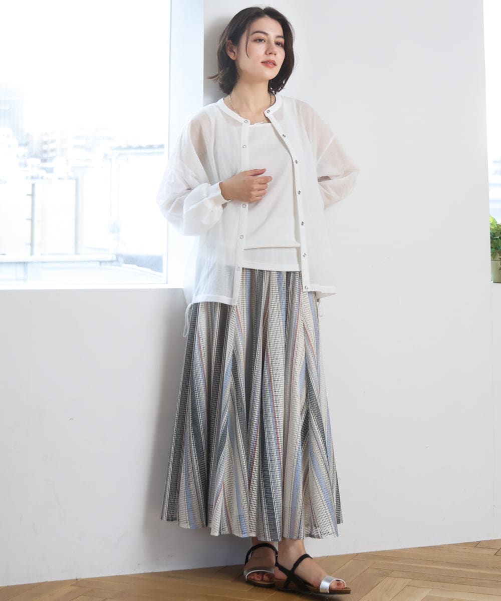 ZMHGE18140 al'aise modulation(アレーズモジュレーション) マルチカラーメッシュフレアスカート アイボリー