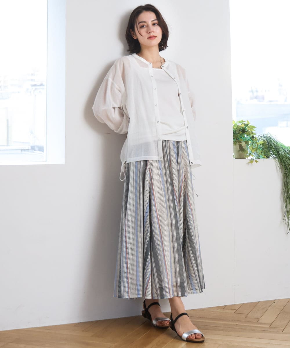 ZMHGE18140 al'aise modulation(アレーズモジュレーション) マルチカラーメッシュフレアスカート アイボリー