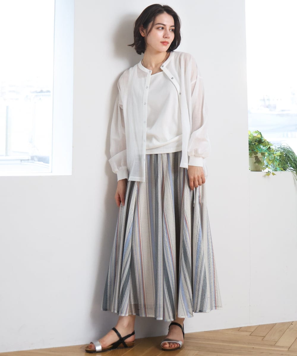 ZMHGE18140 al'aise modulation(アレーズモジュレーション) マルチカラーメッシュフレアスカート アイボリー