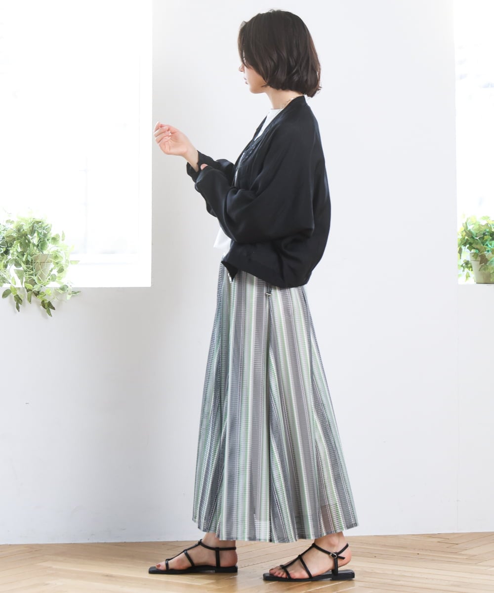 ZMHGE18140 al'aise modulation(アレーズモジュレーション) マルチカラーメッシュフレアスカート ダークグレー