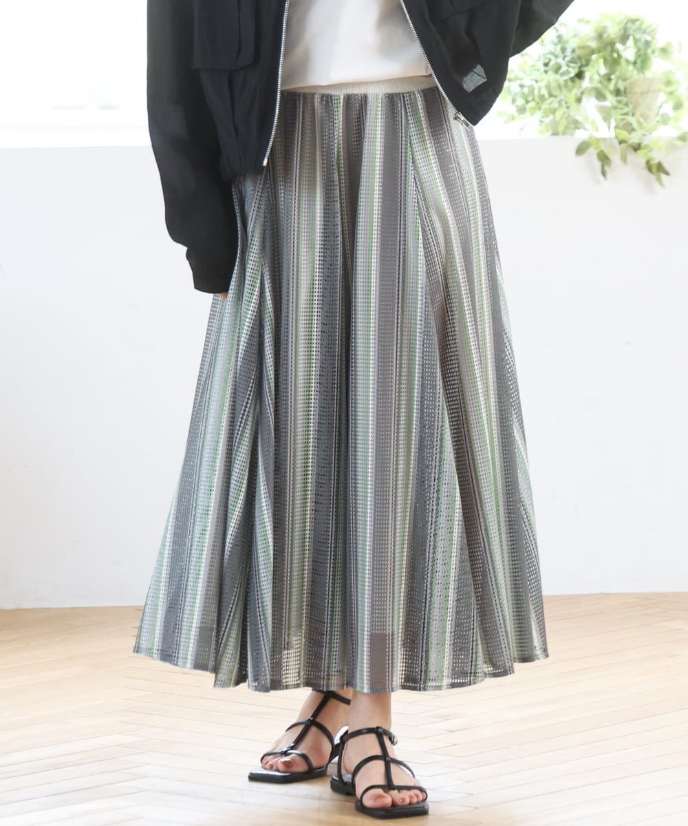 ZMHGE18140 al'aise modulation(アレーズモジュレーション) マルチカラーメッシュフレアスカート ダークグレー