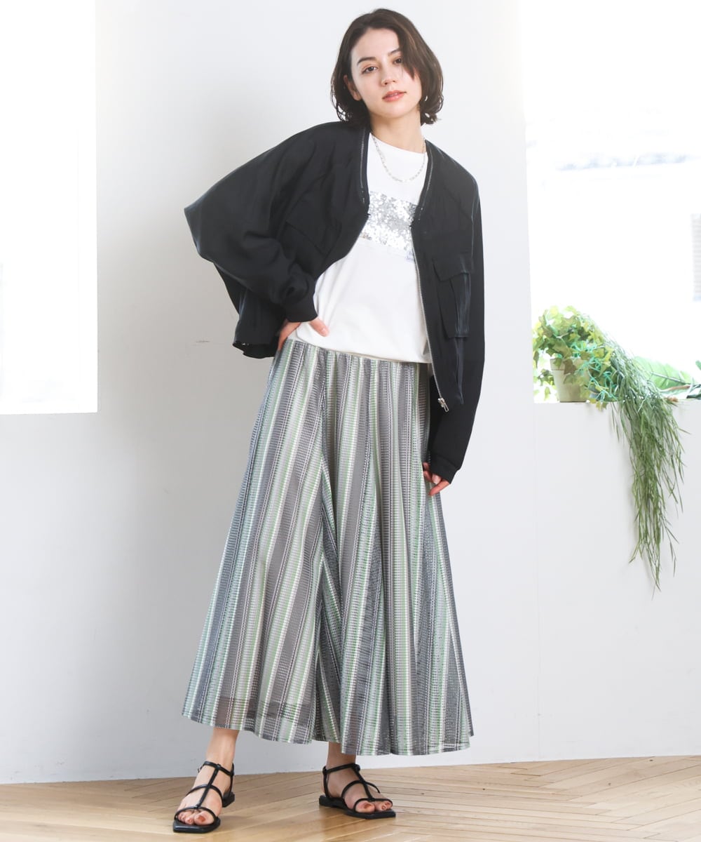 ZMHGE18140 al'aise modulation(アレーズモジュレーション) マルチカラーメッシュフレアスカート ダークグレー