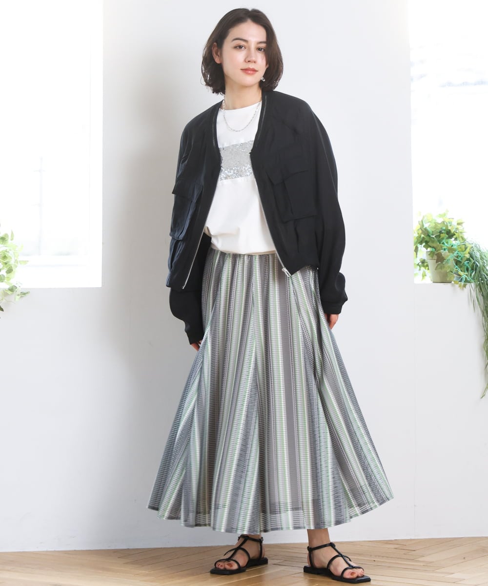 ZMHGE18140 al'aise modulation(アレーズモジュレーション) マルチカラーメッシュフレアスカート ダークグレー