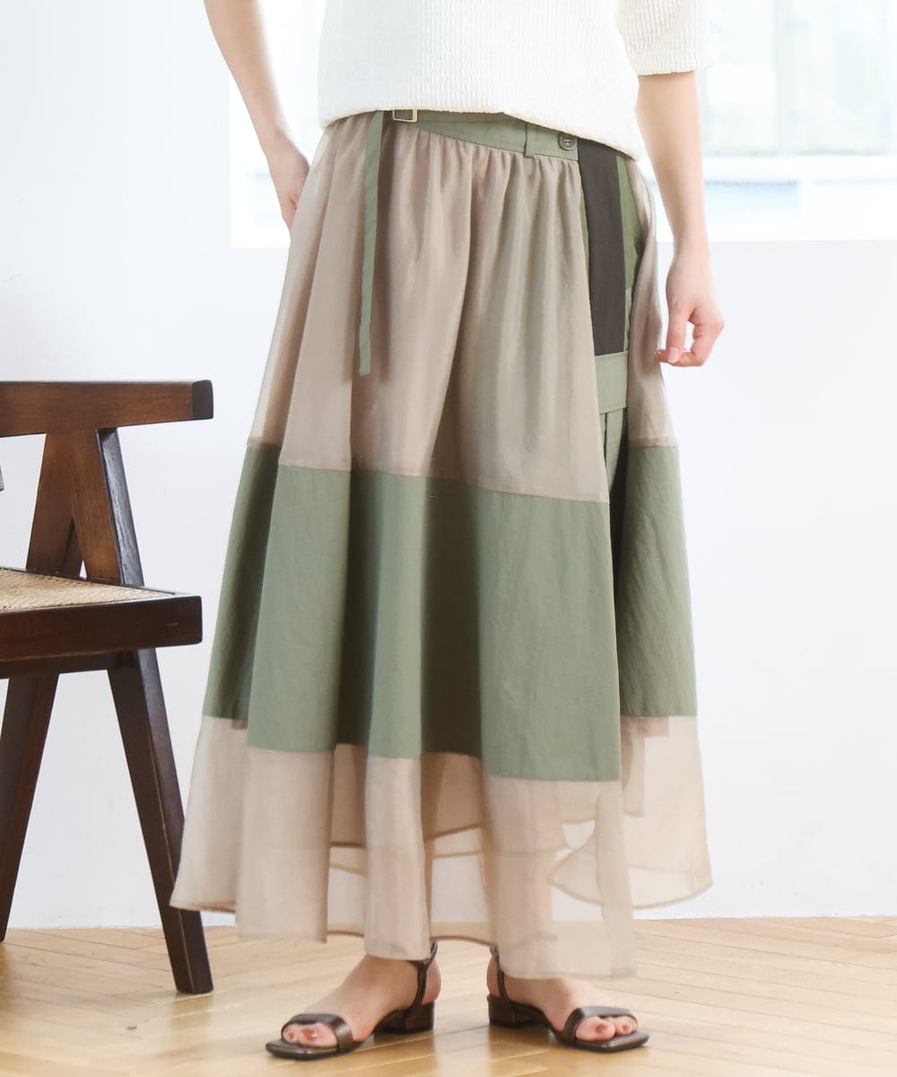 ZMHGE20170 al'aise modulation(アレーズモジュレーション) ドッキングパッチワークスカート カーキ