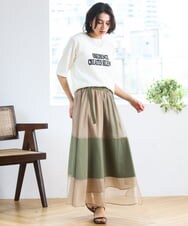 ZMHGE20170 al'aise modulation(アレーズモジュレーション) ドッキングパッチワークスカート カーキ