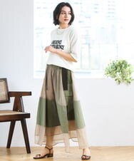 ZMHGE20170 al'aise modulation(アレーズモジュレーション) ドッキングパッチワークスカート カーキ