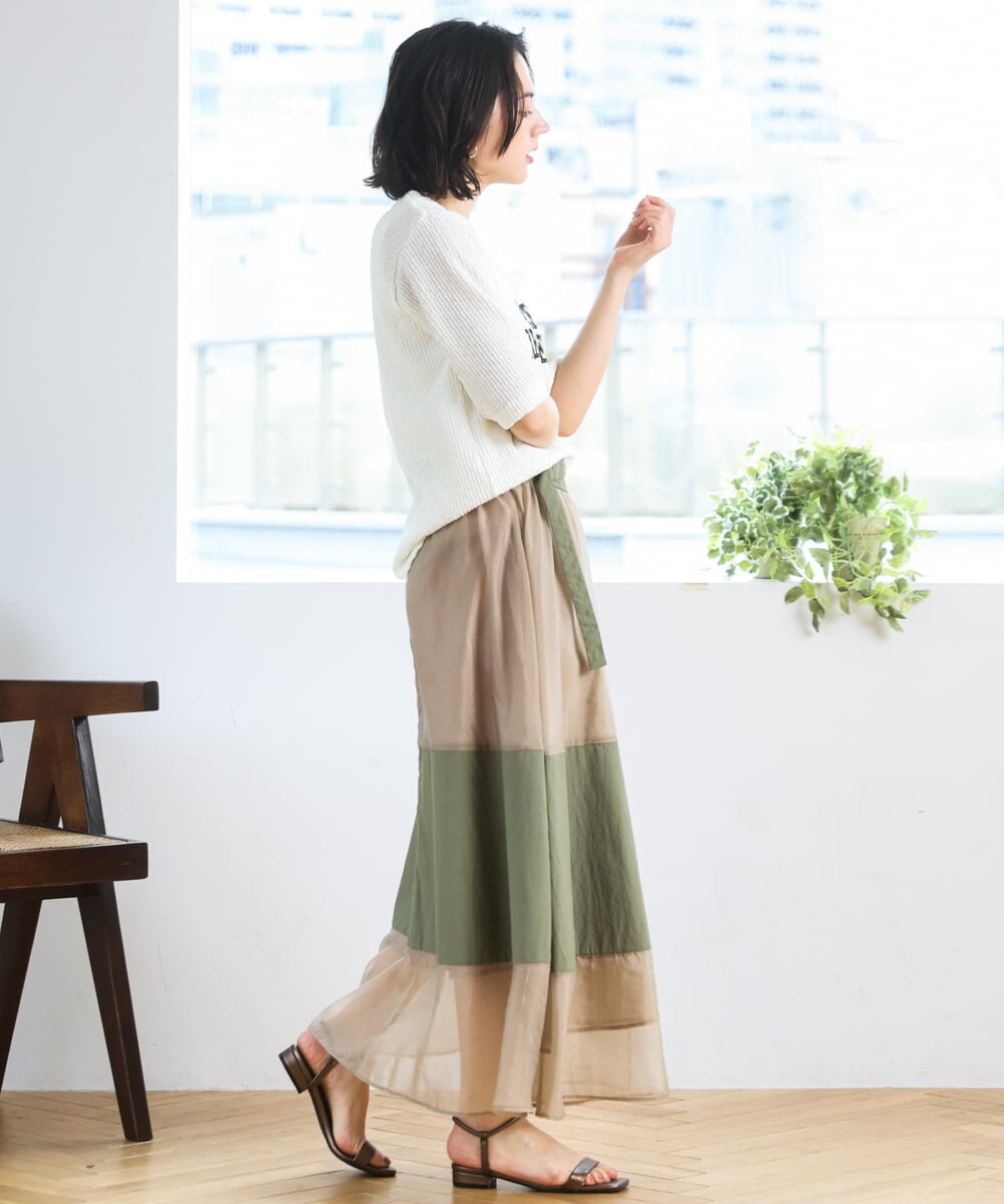 ZMHGE20170 al'aise modulation(アレーズモジュレーション) ドッキングパッチワークスカート カーキ