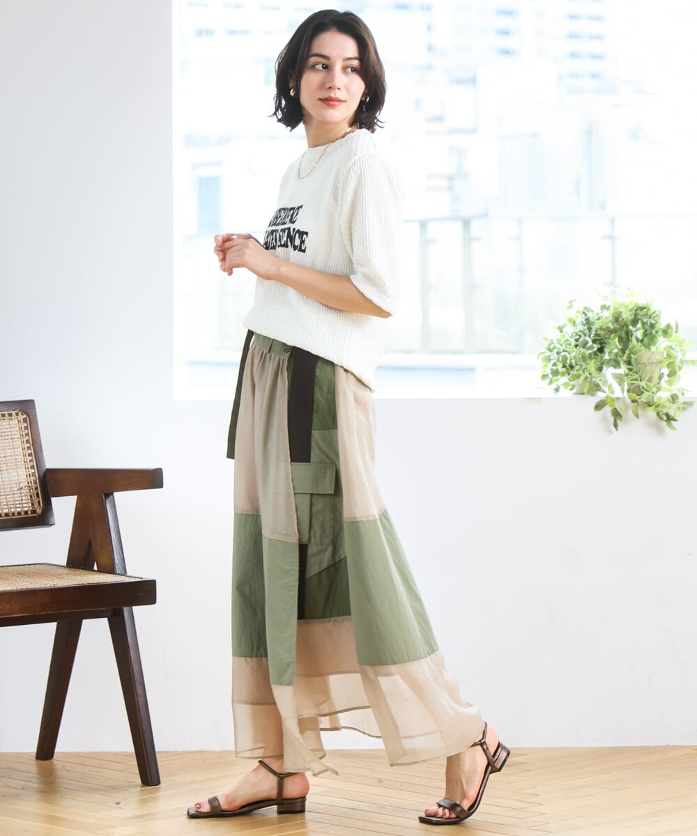 ZMHGE20170 al'aise modulation(アレーズモジュレーション) ドッキングパッチワークスカート カーキ