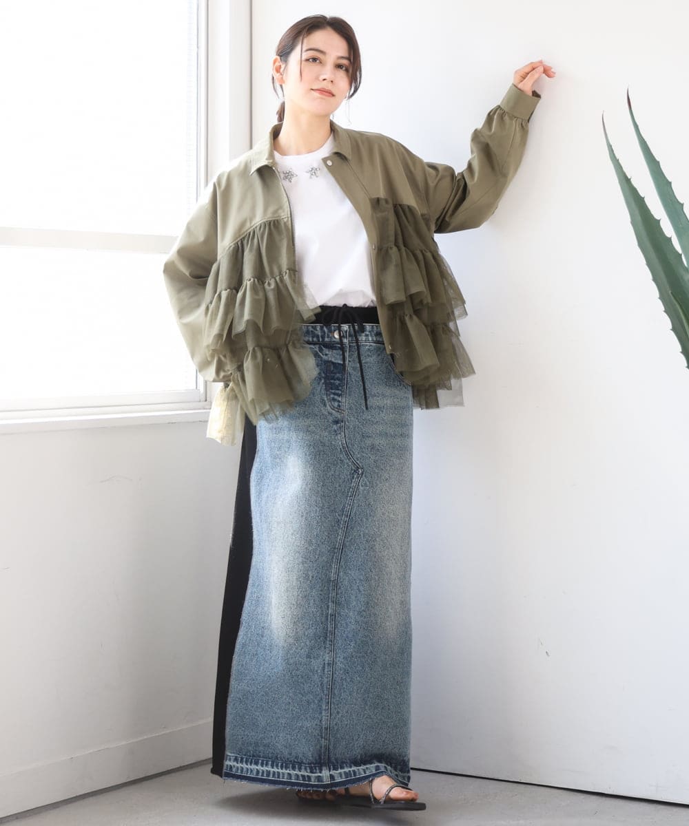 ZMHGE21160 al'aise modulation(アレーズモジュレーション) スウェットコンビデニムスカート ブラック