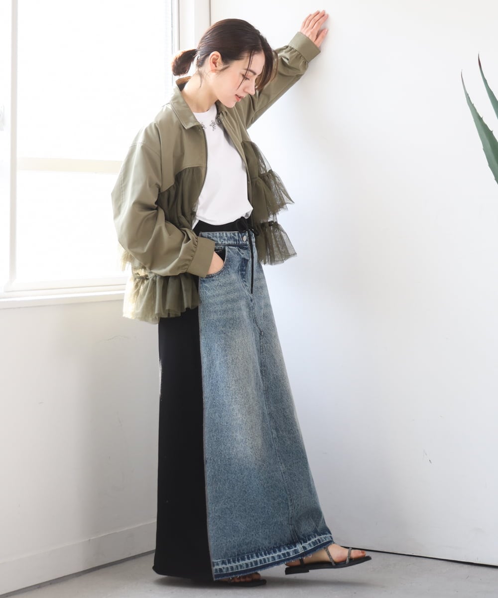 ZMHGE21160 al'aise modulation(アレーズモジュレーション) スウェットコンビデニムスカート ブラック