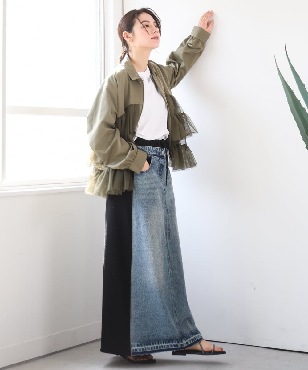 ZMHGE21160 al'aise modulation(アレーズモジュレーション) スウェットコンビデニムスカート ブラック