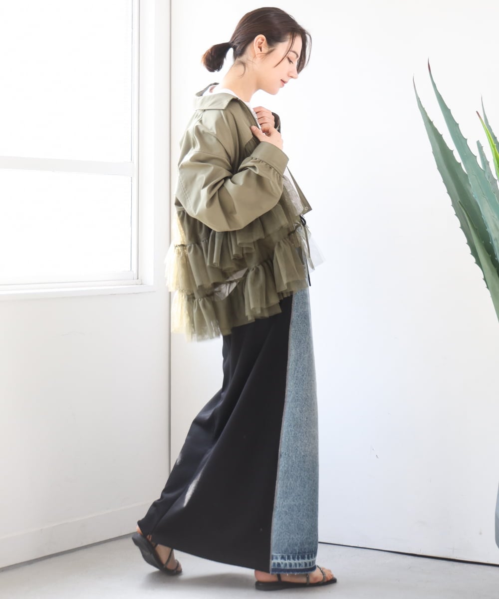 ZMHGE21160 al'aise modulation(アレーズモジュレーション) スウェットコンビデニムスカート ブラック