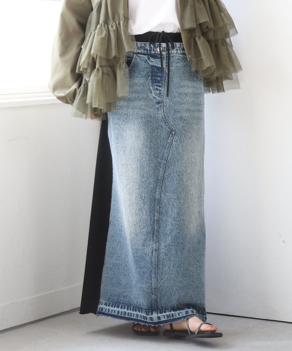 ZMHGE21160 al'aise modulation(アレーズモジュレーション) スウェットコンビデニムスカート ブラック