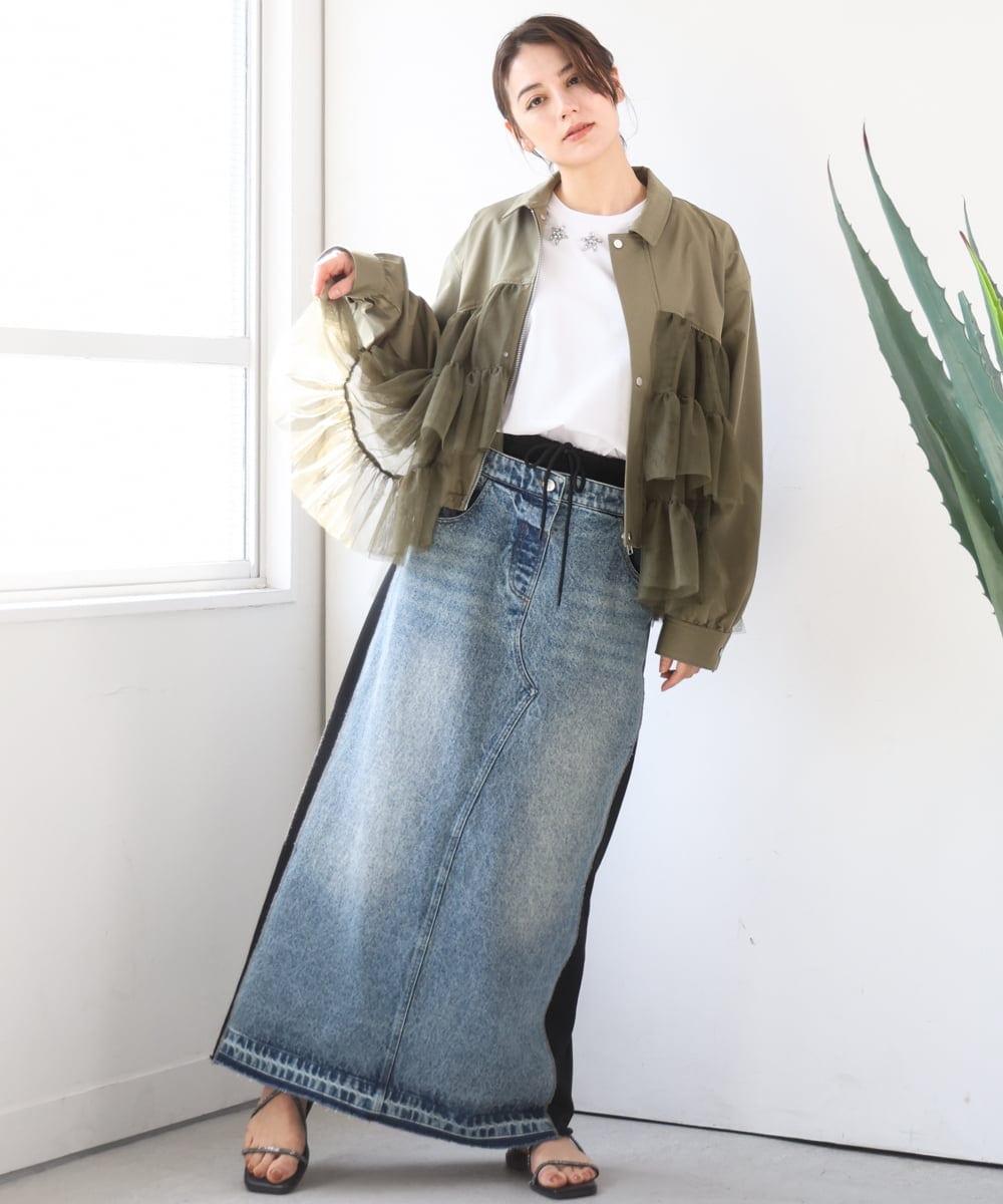 ZMHGE21160 al'aise modulation(アレーズモジュレーション) スウェットコンビデニムスカート ブラック