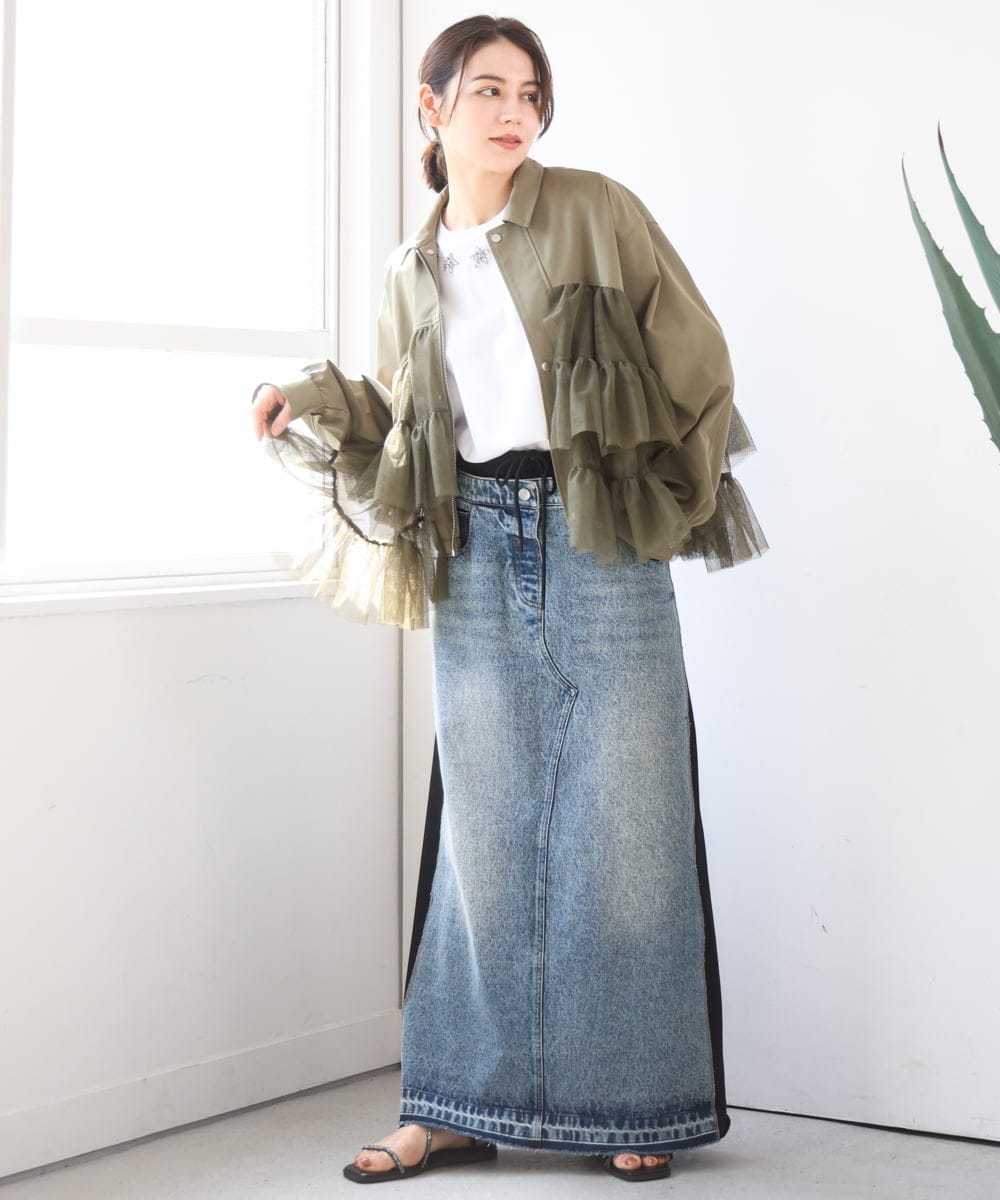 ZMHGE21160 al'aise modulation(アレーズモジュレーション) スウェットコンビデニムスカート ブラック