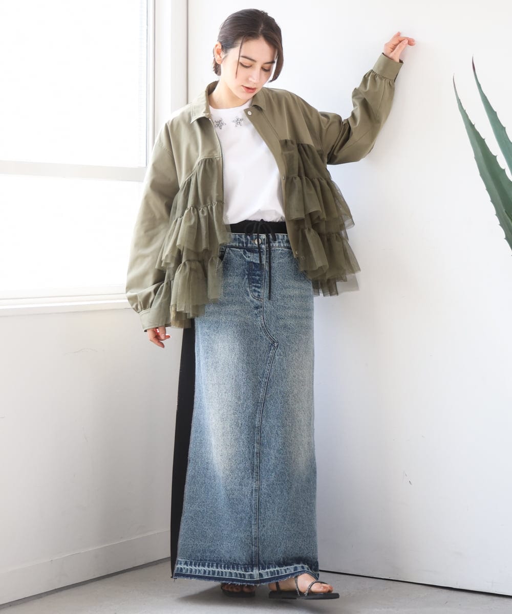 ZMHGE21160 al'aise modulation(アレーズモジュレーション) スウェットコンビデニムスカート ブラック