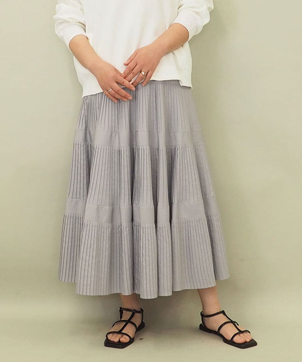 ZMHGE25140 al'aise modulation(アレーズモジュレーション) ティアードデザインプリーツスカート ライトブルー