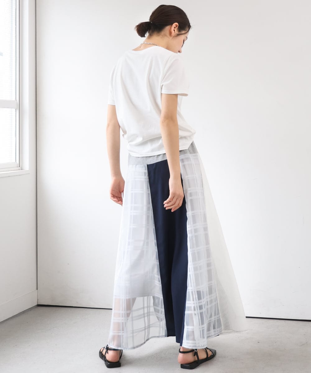 ZMHGE31138 al'aise modulation(アレーズモジュレーション) 異素材パターンゴアードスカート ネイビー